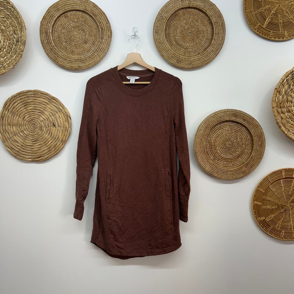 Athleta Neutral Brown Long Sleeve Sweatshirt Mini Dress XS Athleisure Sporty